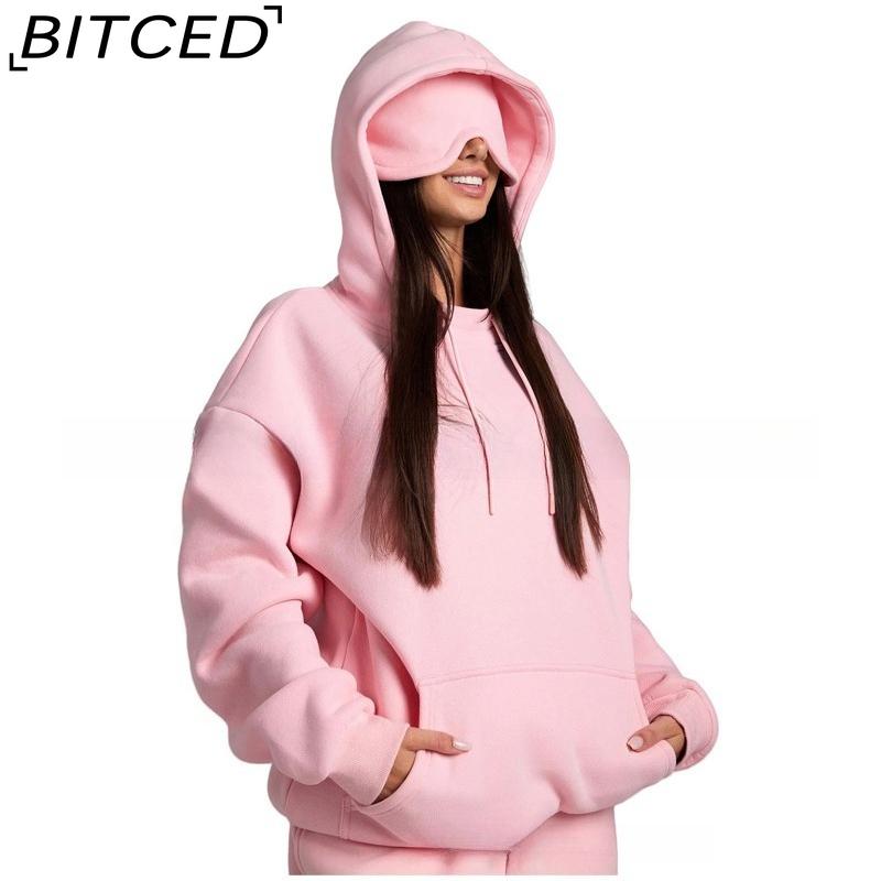 

BITCED Women s Solid-Colour Hooded Single-Piece Autumn/Winter Sweatshirt XXL розовый