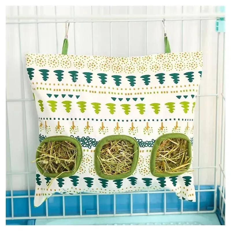 Hanging 2/3 Holes Hay Bag for Bunny Guinea Pigs Small Animal Feeder Rabbit Food Dispensers Bag Cage Accessories Pet Feeding Bag