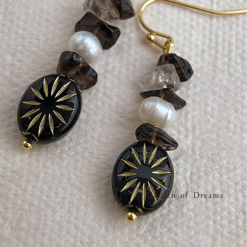 Boucles d'oreilles vintage Starburst Perle d'eau douce & Cristal pour femmes