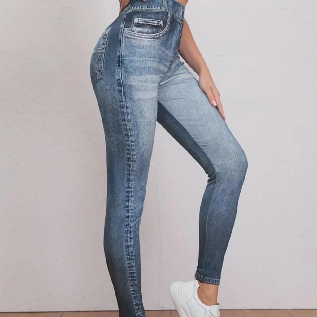 Vintage High-Elastic Faux Denim Yoga Pants for Women