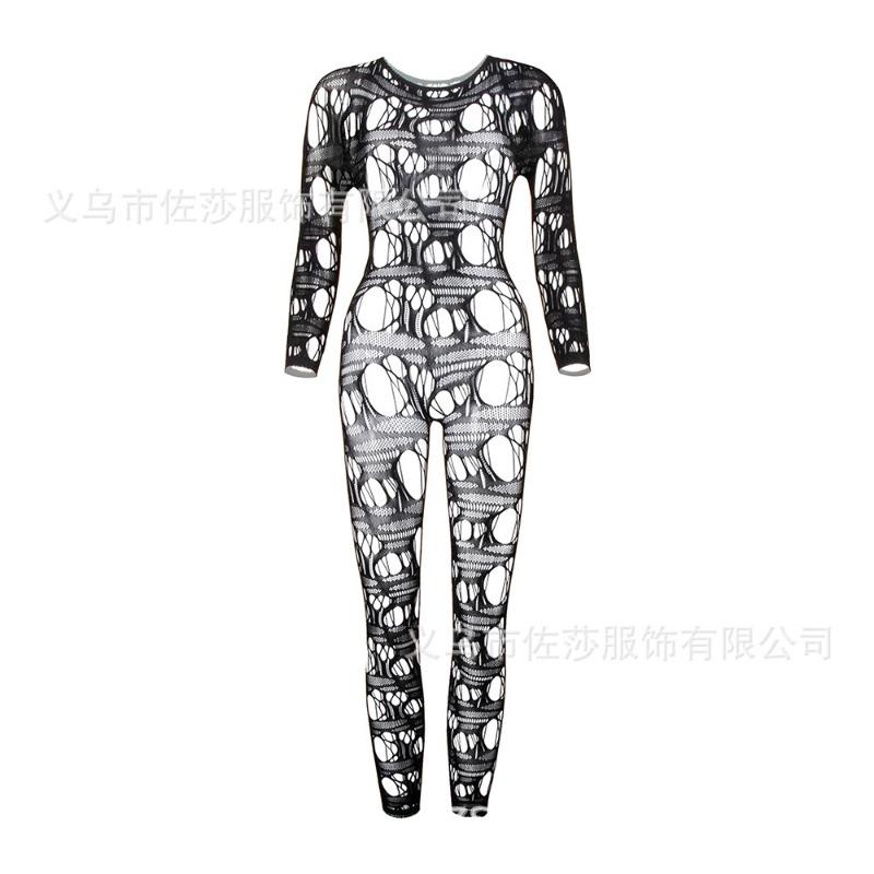 Sexy Underwear New Women's Jacquard Sexy One-piece Mesh Long-sleeved Hollow Tights Hollow