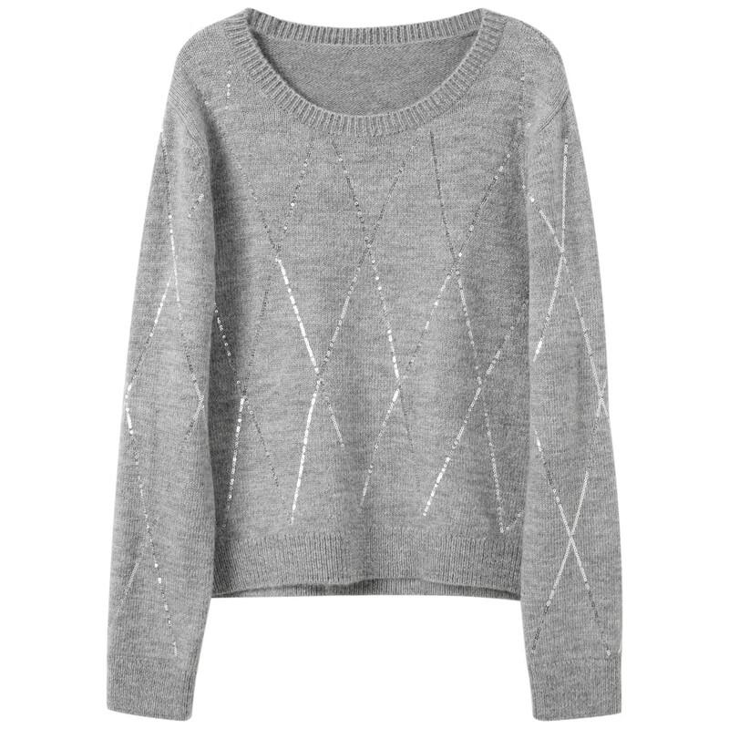 Sancai Women's Sequin Round Neck Knit Sweater