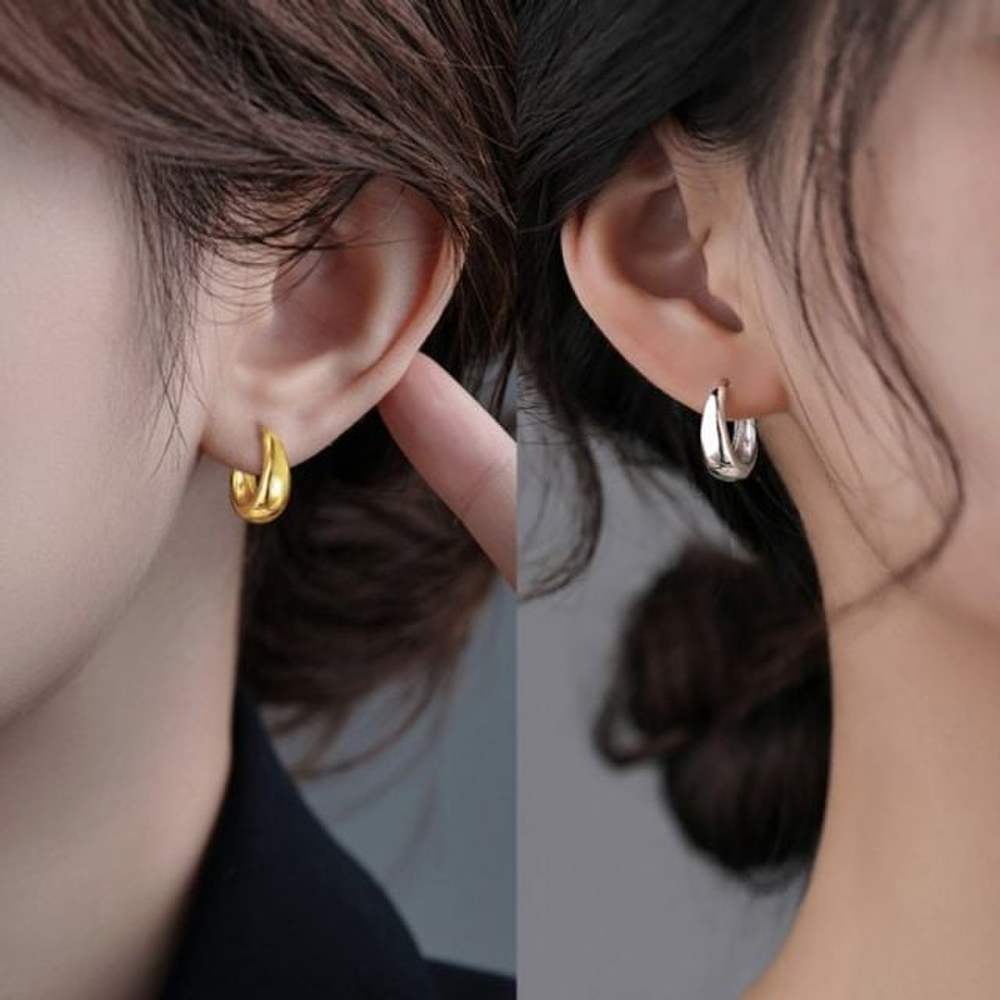 Silver Waterdrop One-Touch Earrings, Silver Needle, 92.5% Silver