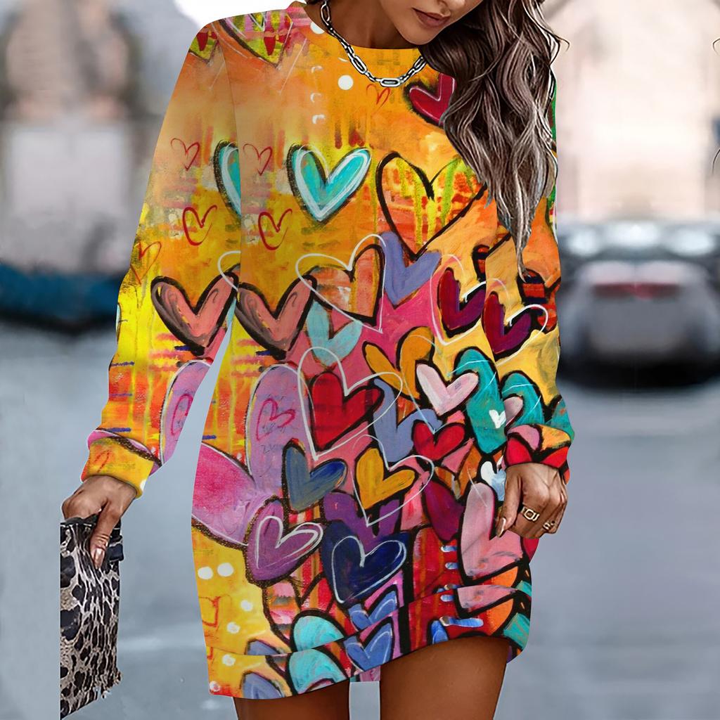 Damen Eleganter, Modischer, Trendiger und Lässiger Hoodie, 3D Herzsymbol Gedruckt Dreidimensionaler Schnitt Damen Langer Hoodie Valentinstagsgeschenk