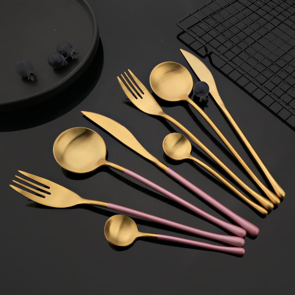 4Pcs White Gold Cutlery 18/10 Stainless Steel Dinnerware Set Spoon Fork Knife Western Home Silverware Tableware Set Supplies