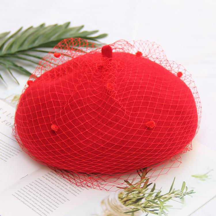 Autumn And Winter Woolen Painter Hat British Retro Lace Mesh Beret Women'S Elegant Fashion Hat