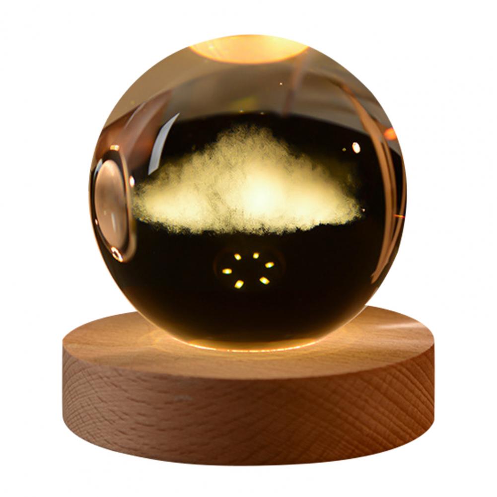 Night Light Room Decor Faux Ball Decoration 3d Engraved Solar System Ball Night Light with Wooden Base Led Lamp for Space