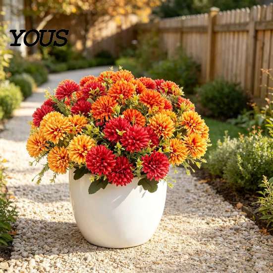 Reusable Floral Decorations for Indoor Artificial Mums Flowers Outdoor, UV Resistant Fake Fall Chrysanthemums Fade Office Marigold Plant, Autumn