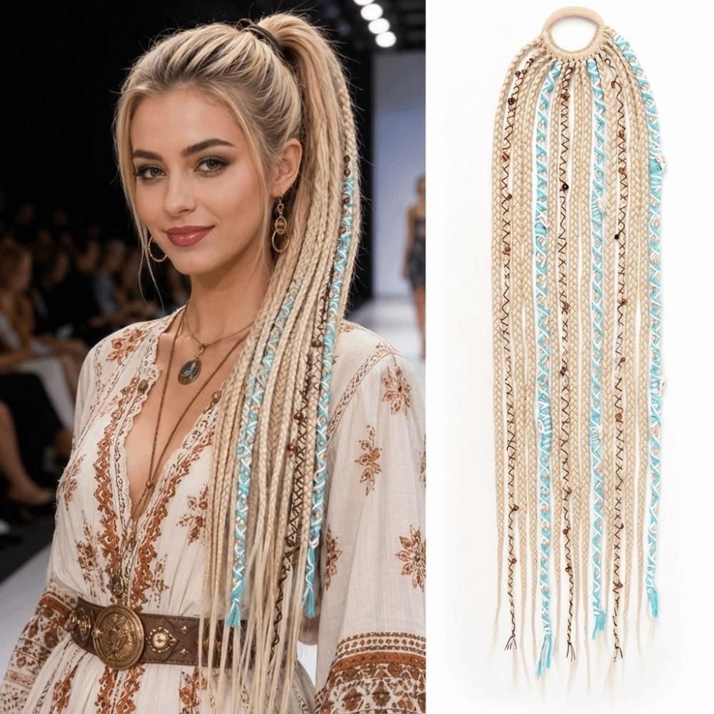 Beaded Accents Braided Ponytail Extension Hand Woven Boho Braid Dreadlock Hairpiece Daily Styling