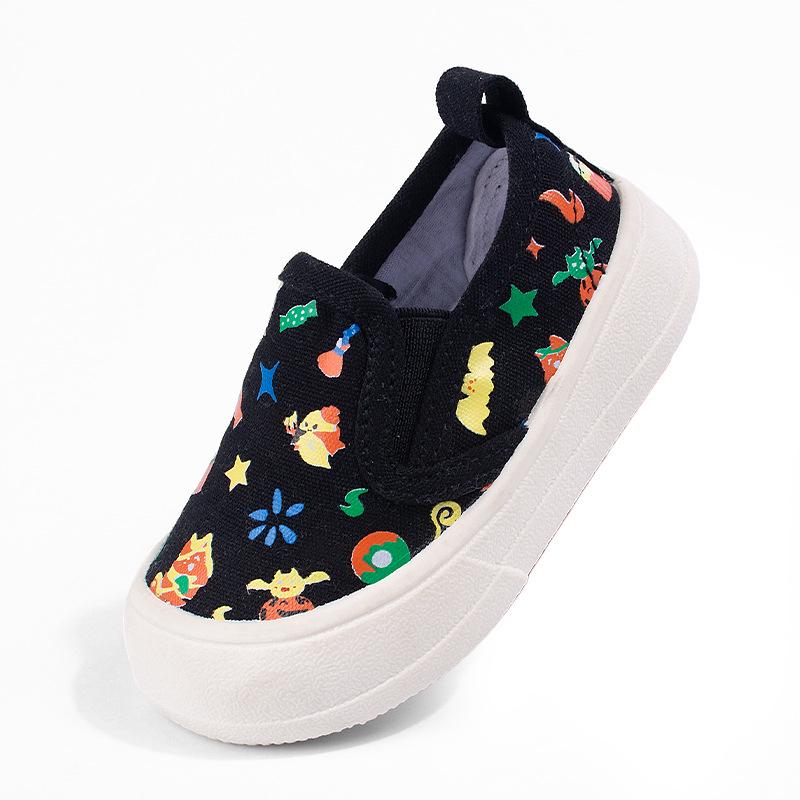 Kids' Cartoon Print Elastic Canvas Slip-On Shoes, Lightweight Soft Sole for Boys and Girls, Spring/Autumn Toddler Sneakers.