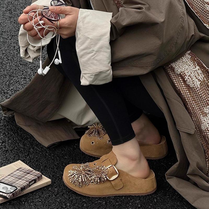 Women S Rhinestone Thick Soled Slip On Mules For Outdoor Wear