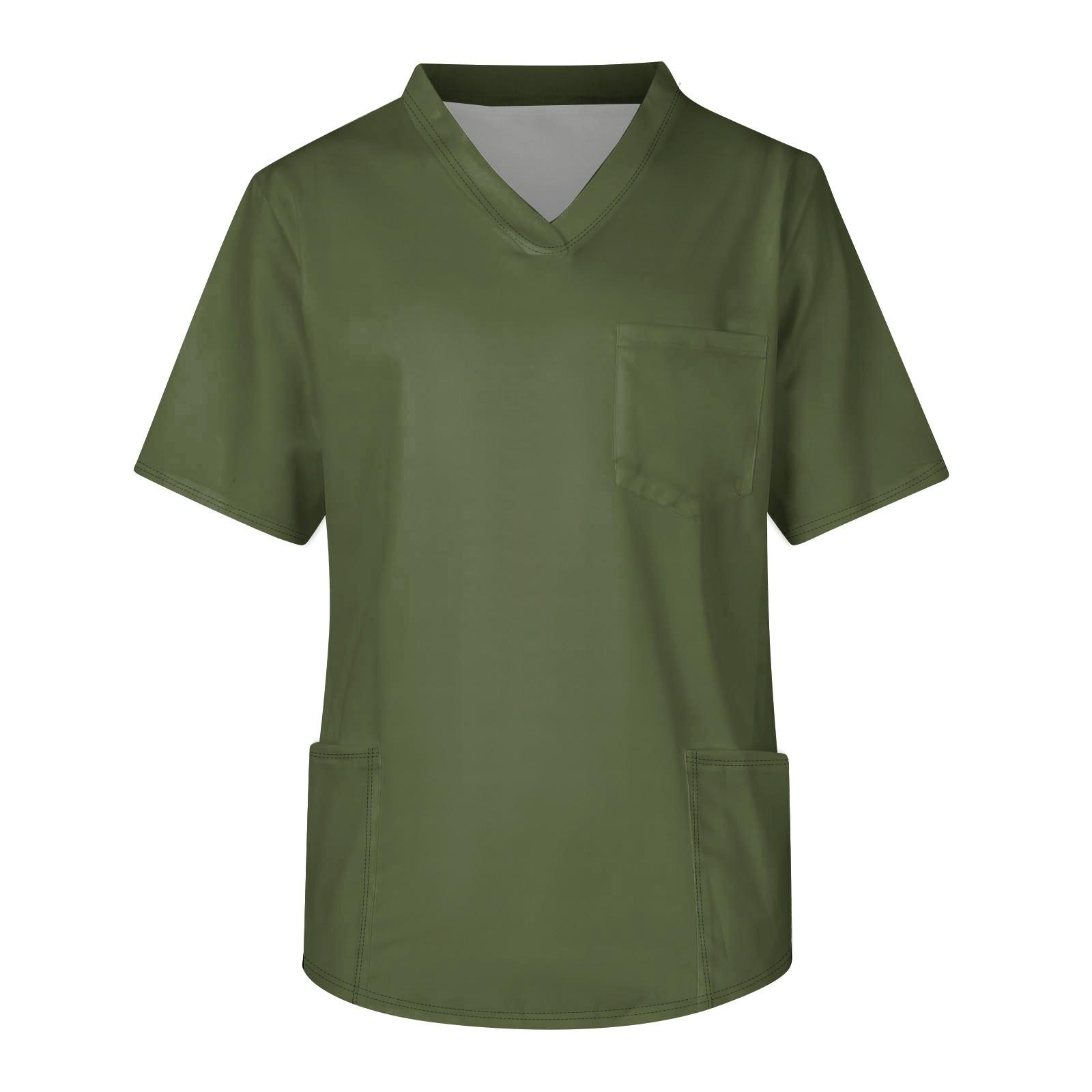 

Men s Short Sleeve V-Neck Soild Color Chest Pocket Care Top L армия зеленый