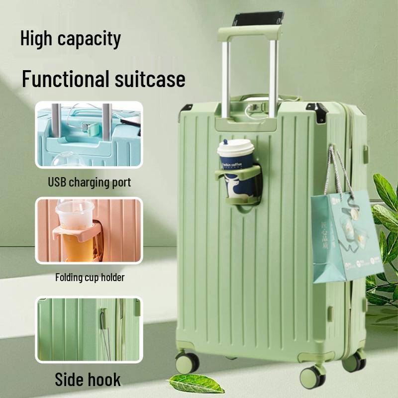 Durable Multifunctional Luggage with Cup Holder, Combination Lock, Rechargeable Features, and Large Capacity for Men and Women