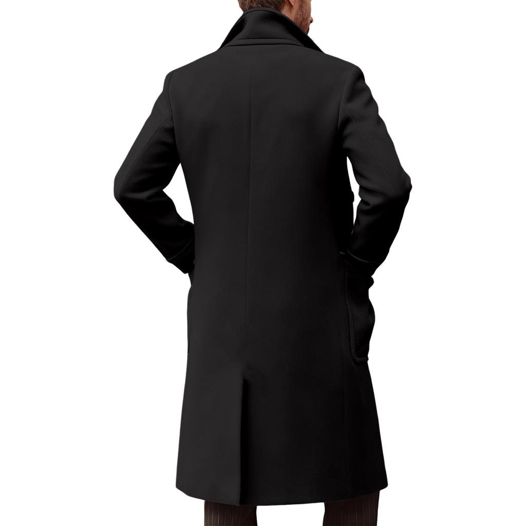 Men's British Solid Color Long Coat Fashionable Warm Woolen Overcoat