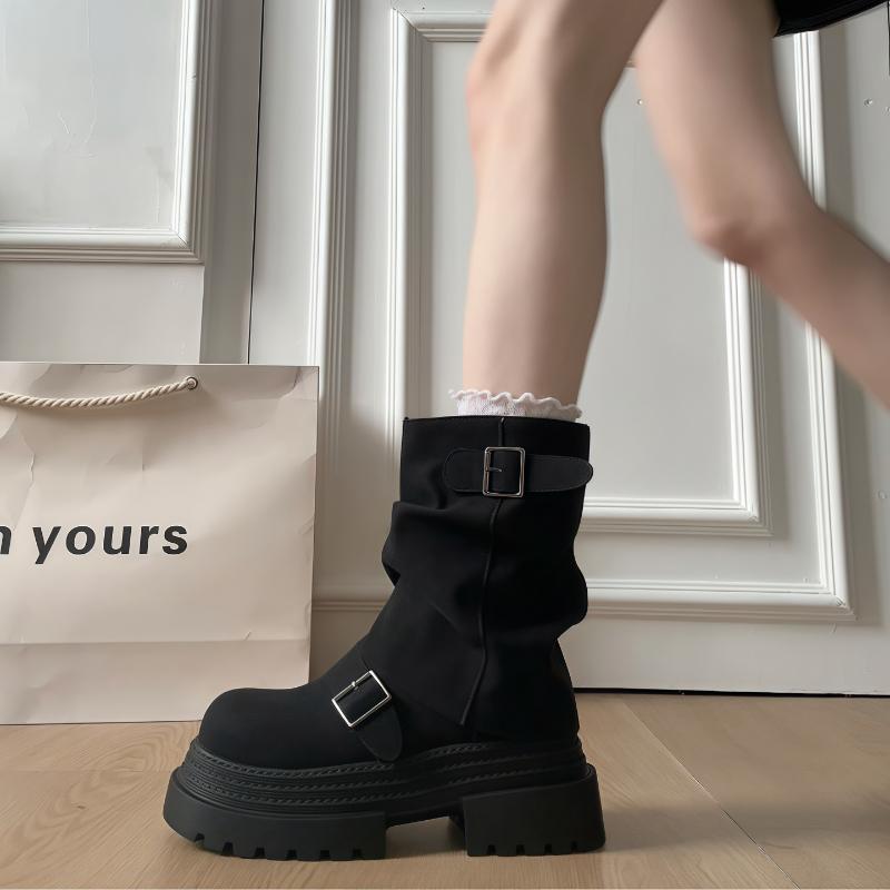 Winter Plateau Absatz Erhöhung Damen Stiefeletten Dicke Absätze Schuhe Weibliche Punk Vintage Kurze Booties Zapatos De Muje