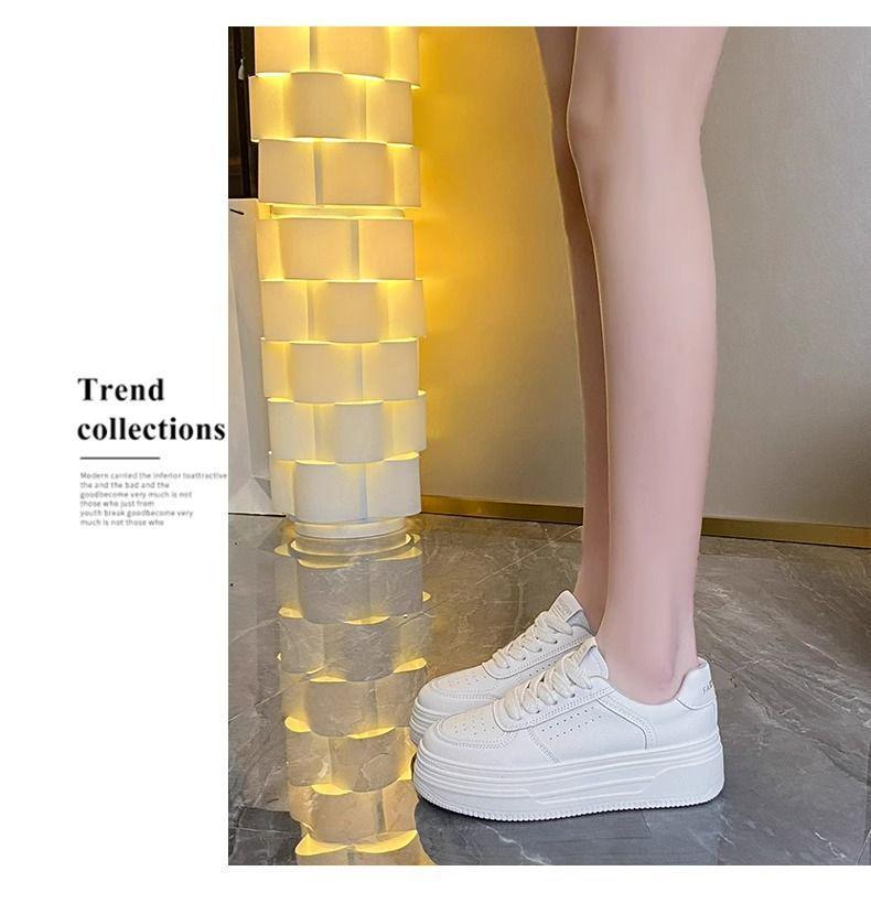 Dámské bílé prodyšné boty se silnou podrážkou - Pohodlné, protiskluzové, lehké, zvyšující výšku, skate tenisky na jaro a podzim