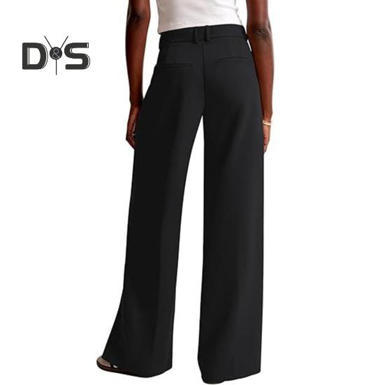 Summer Women Pants High Waist Slim Straight Legs Suit Pants with Pockets Solid Color Loose Fit Button Zipper Closure Office Pants