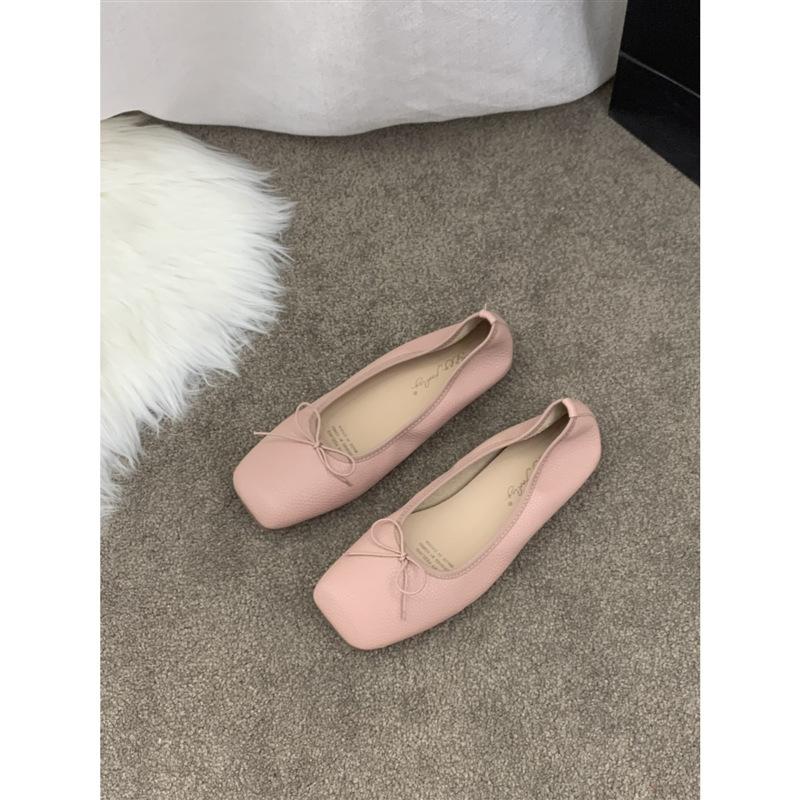 Fashion Soft PU Leather Bowtie Ballets Shoes Woman Square Toe Flats Cozy Roll-Up Moccasines Mujer Wedding Loafers Brides Dance Ballerina
