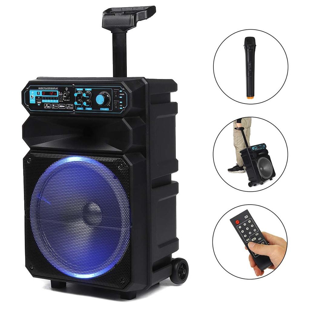 12inches 2000W LED Portable Bluetooth Speaker Box Trolley Speakers Home Theater Karaoke Sound Box with Wireless Microphone
