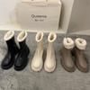 Women's Leather Waterproof Soft Sole Winter Warm Fur One Snow Boots Padded Lined Ankle Boots Non-slip Hiking Casual Sports Cotton Boots Martin Boots