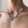 Unisex Hip Hop Butterfly Pearl Necklace - High-End Clavicle Chain with Unique Design
