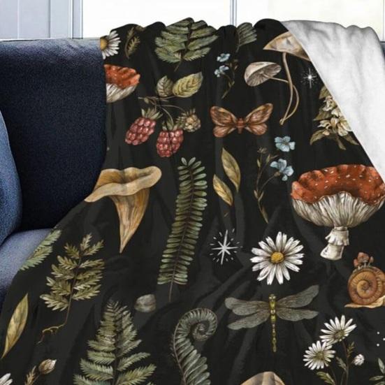 Mushroom Blanket Machine Washable Soft Flannel Blanket Warm Cozy Throw Blanket for Kids Adults Farmhouse Bed Sofa Couch