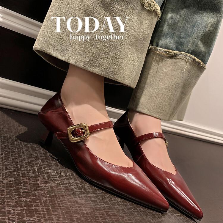 

Elegant kitten heel delicate pointed sheepskin Mary Jane 2025 spring pointed thin heel full leather buckle strap single shoes women 39 абрикосовый