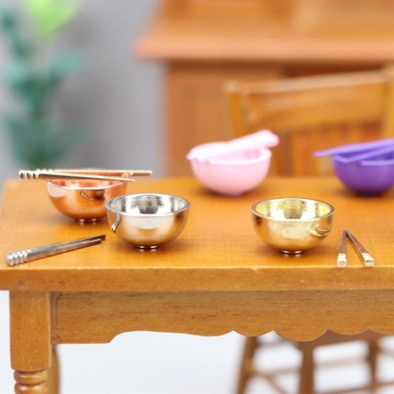 1Set Dollhouse Miniature Accessories Mini Metal Bowl Chopsticks Set Simulation Kitchen Tableware Model Toys