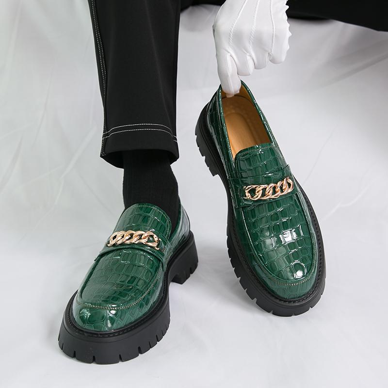 Fashion High Quality Men's Personalized Black Glossy High Head Leather Shoes Oxford Shoes Fashion Brand Comfortable Thick Soled Loafers