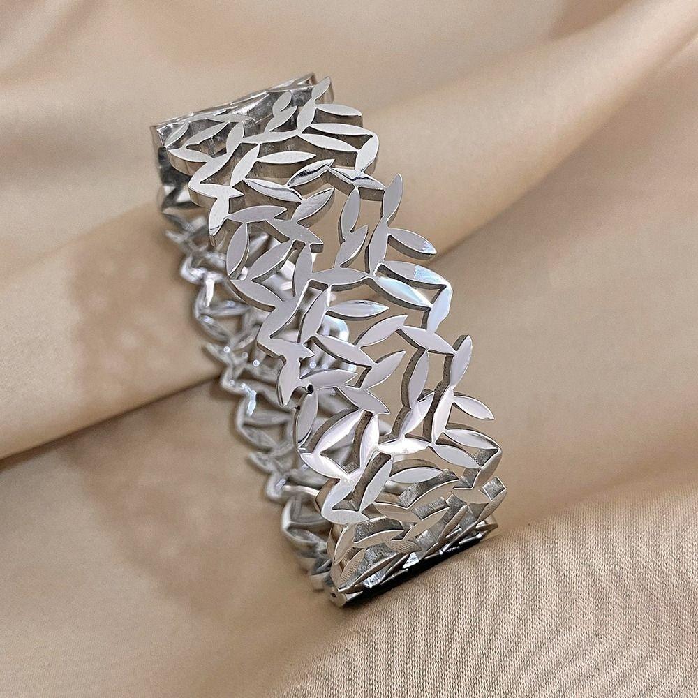 Επιχρυσωμένα Βραχιόλια Ανοξείδωτο Ατσάλι Καρπός Αδιάβροχα Κοσμήματα Νέα Φύλλα Φαρδιές Μπρασελέ