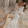 Französisches Morgenkleid Damen Nachthemd Eis Seide Sexy Pyjama Damen Sommer Hof Spitze Langarm Nachthemd Zweiteilige Loungewear
