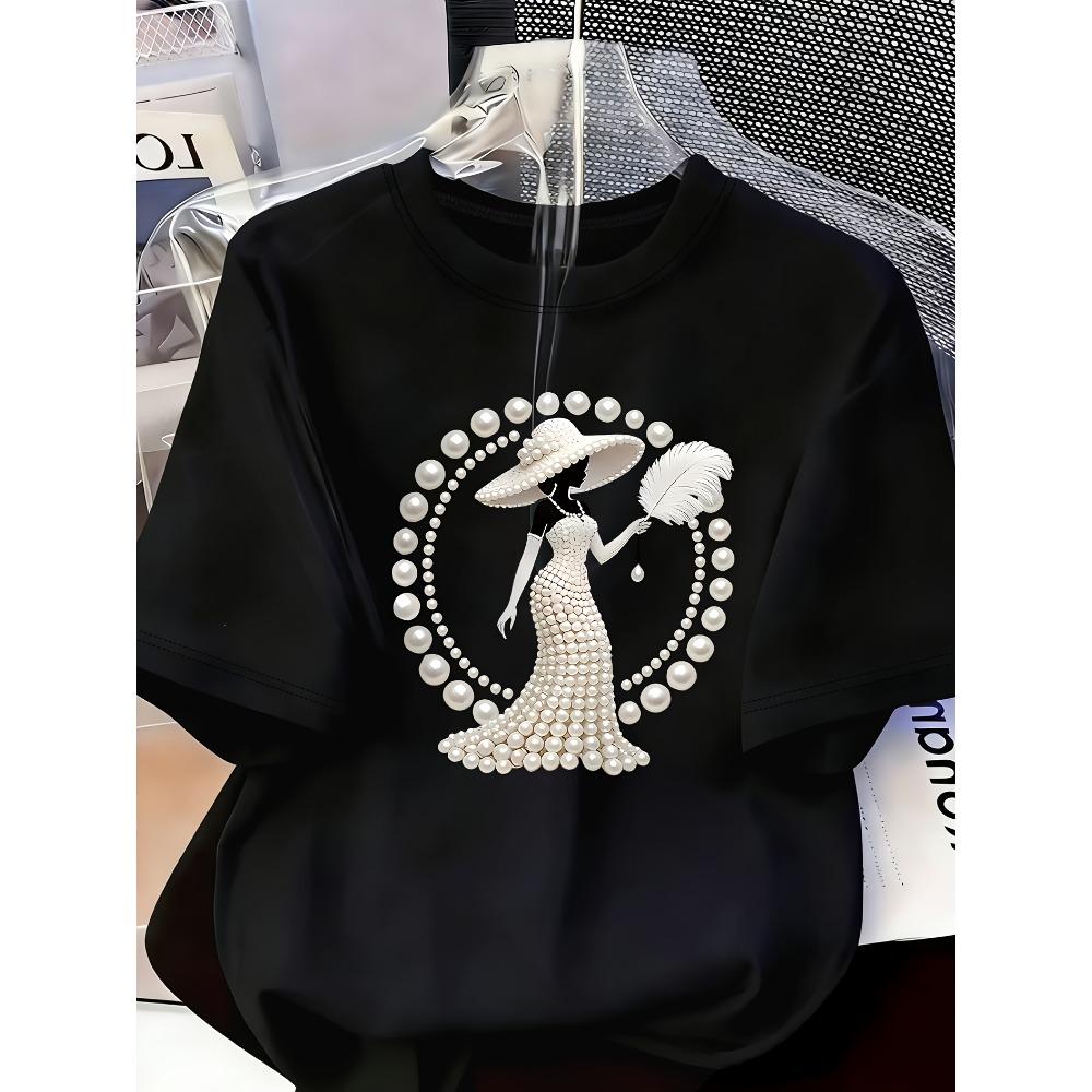 Elegant and Light Luxury Style Outfit Women's Printed T-shirt Light Luxury Gorgeous Daily Spring/summer Casual Short Sleeve Top