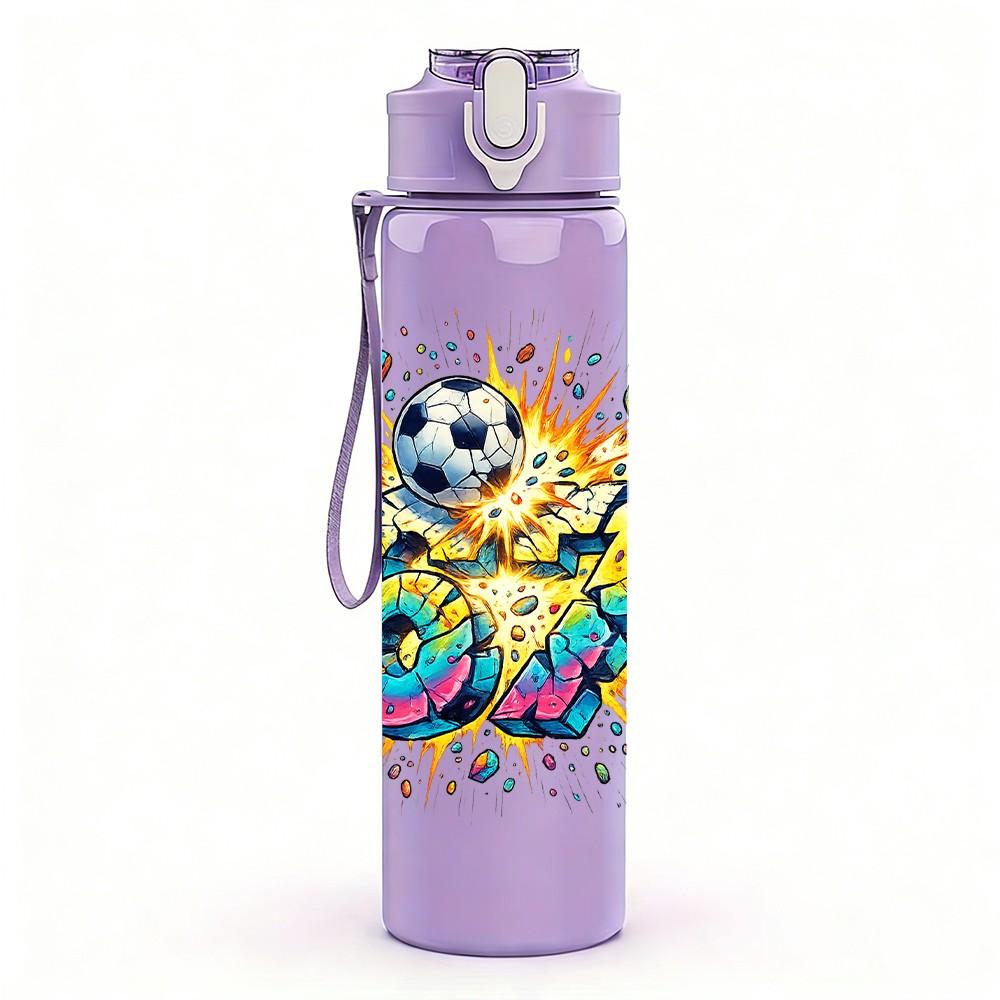 1PC Color Burst Soccer Ball Art Print 750ml Color Plastic Sports Water Bottle Leakproof Flip Straw Lid Suitable for Sports Office Home Use