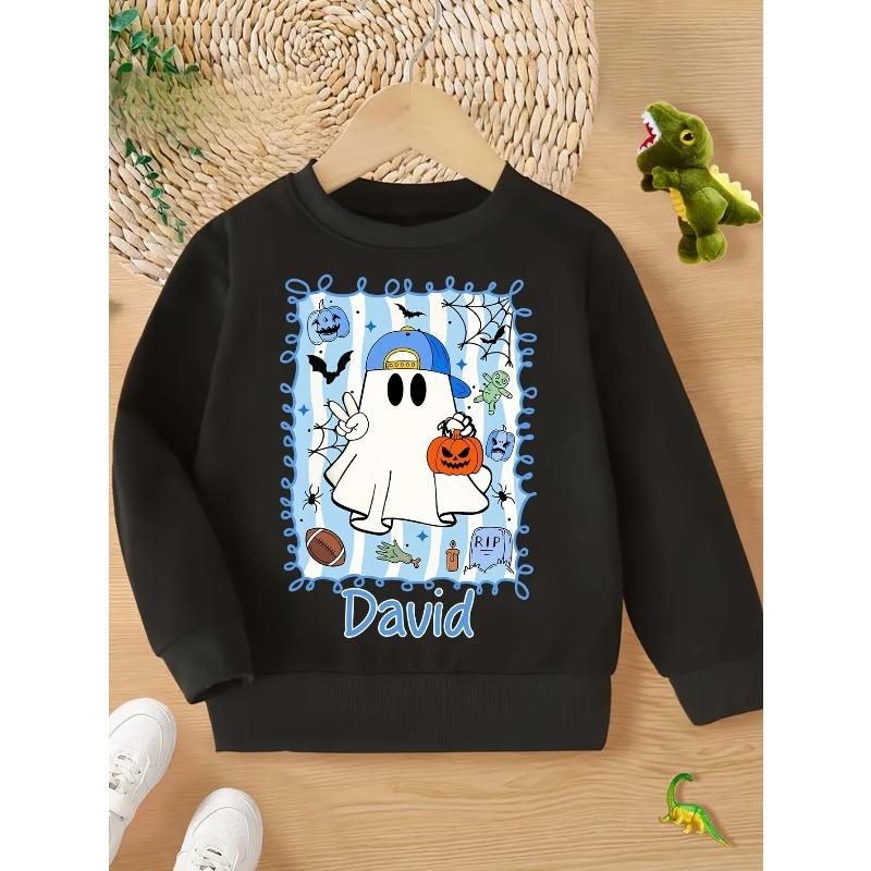 Kids Sweatshirt Halloween Personalized Halloween Ghost Print Creative Casual Round Neck Sweatshirt