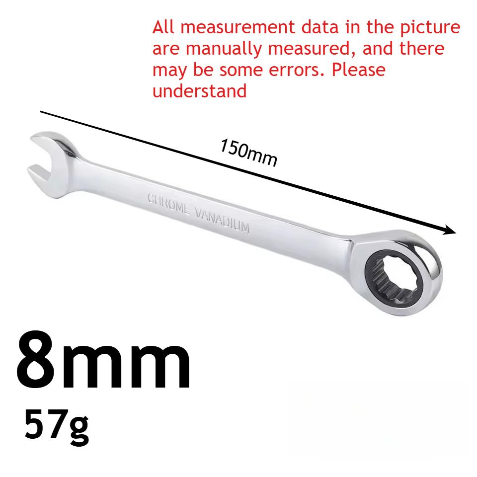 8-22mm Fixed Head Ratchet Wrench, 72 Teeth Ratchet Wrench, Vanadium Chromium Steel for Auto Repair Tools