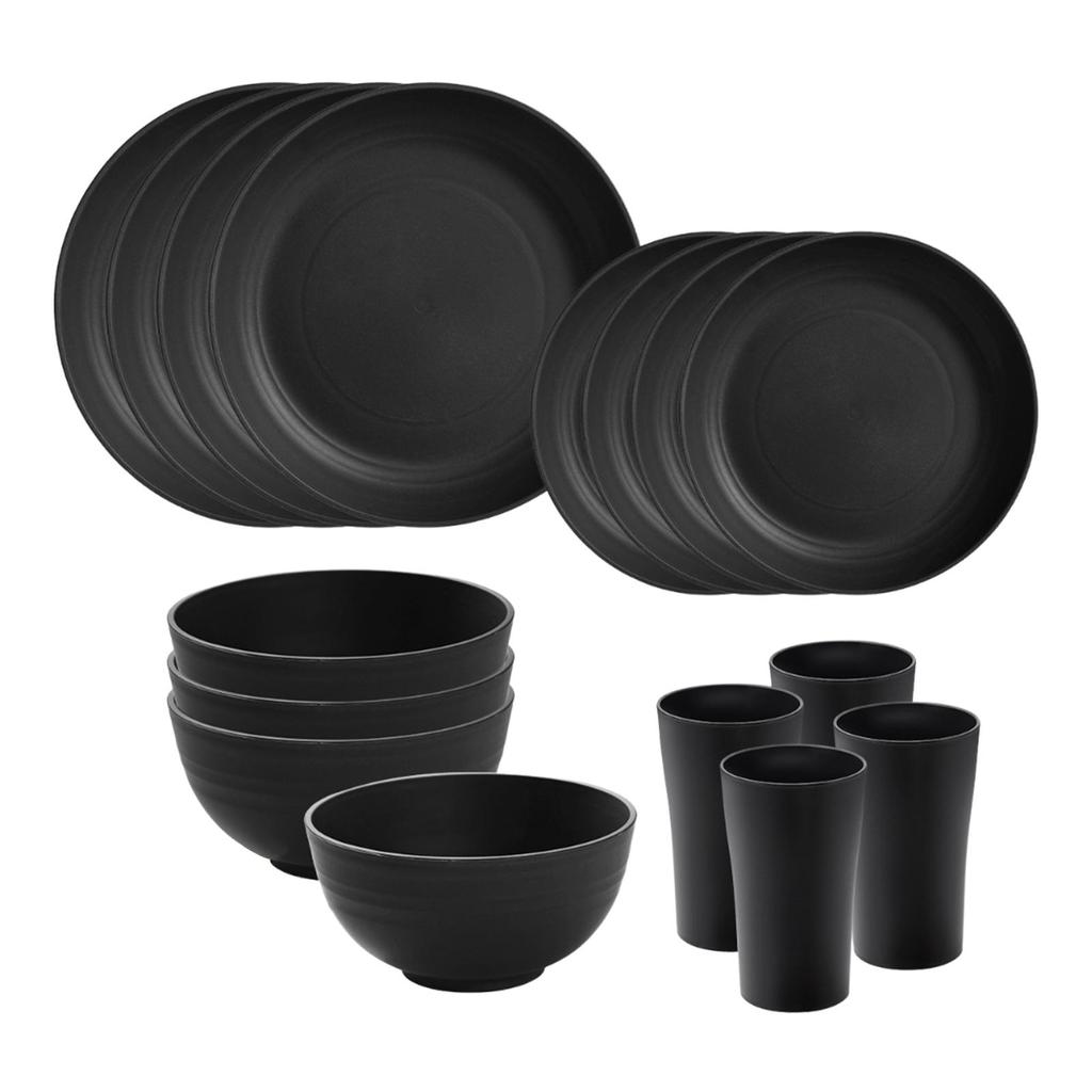 16-teilige Geschirrsets Rund Service für 4 Matt Minimalistisch Bruchfeste Teller Tassen für Party Wohnmobil Küche Haushalt Camping