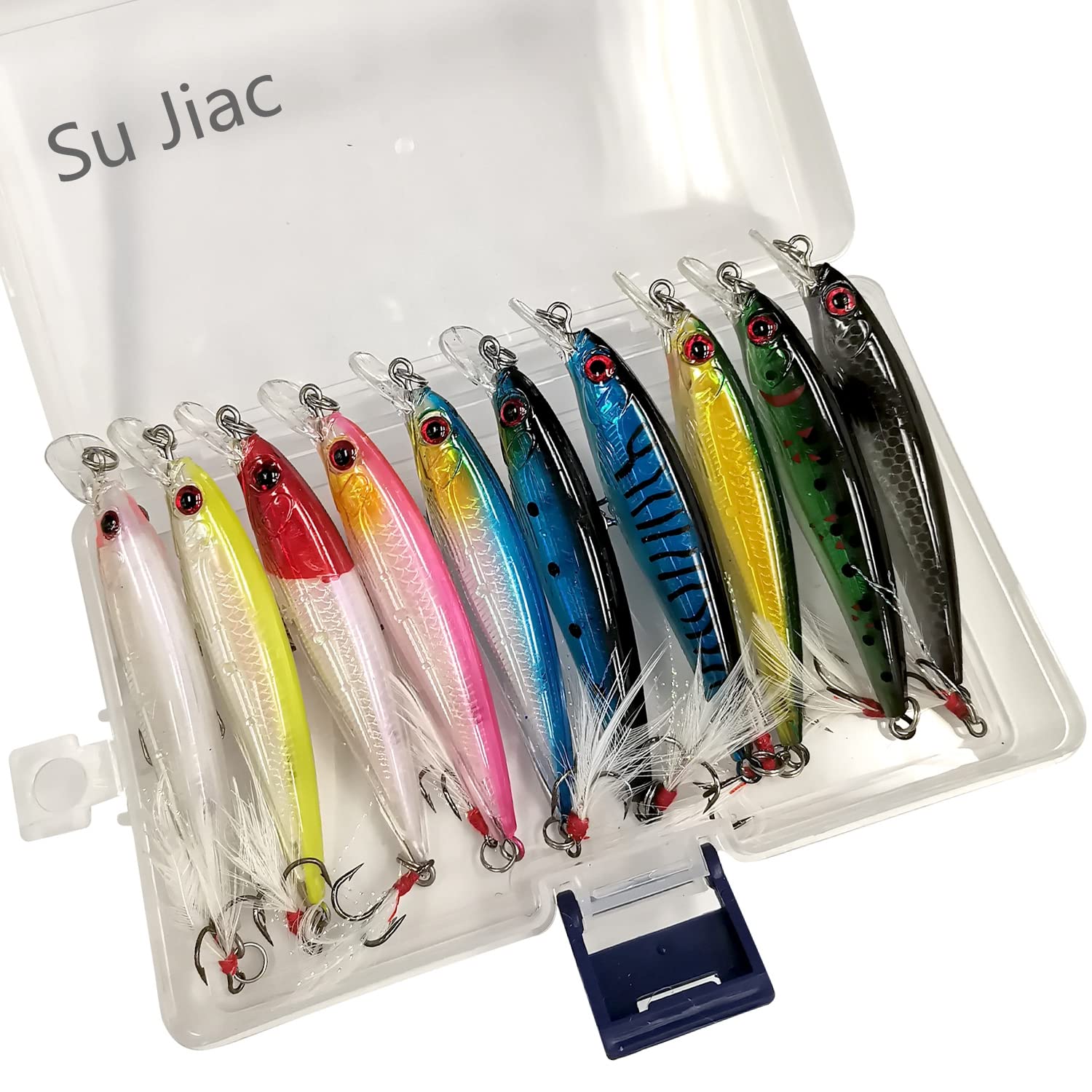 

Su Jiac Sinking Minnow Lure Set 10 Fishing Lure Set with Pencil Bait and Beads for Great Sea Bass and Flounder Double Hooks (9cm, 8g, Colors) Built-in