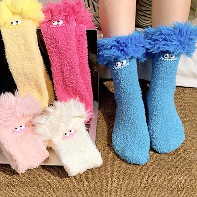 Verrücktes Großmaul-Monster Plüschsocken Verdickte Korallenfleece Cartoon Schlafsocken Winter Warm Weiche Haussocken für Frauen Mädchen