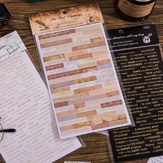 4 ks/sáček Papírové samolepky Proces ražení Retro Jemná rytina Pohodlná samolepicí dekorace 3 styly Anglické písmeno Samolepky na scrapbooking Dívka
