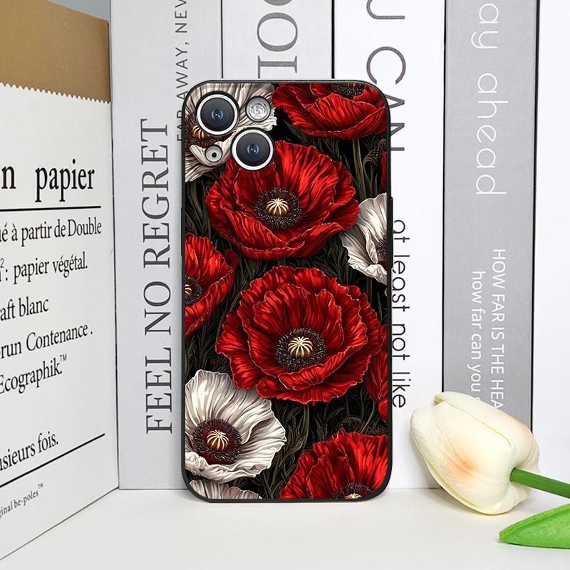 Retro Poppy Flower Bloom Hot Red Printed Phone Case for iPhone 17 16 12 11 14 Plus 13 14 15 Pro Max Mini X XS Floral Soft Cover