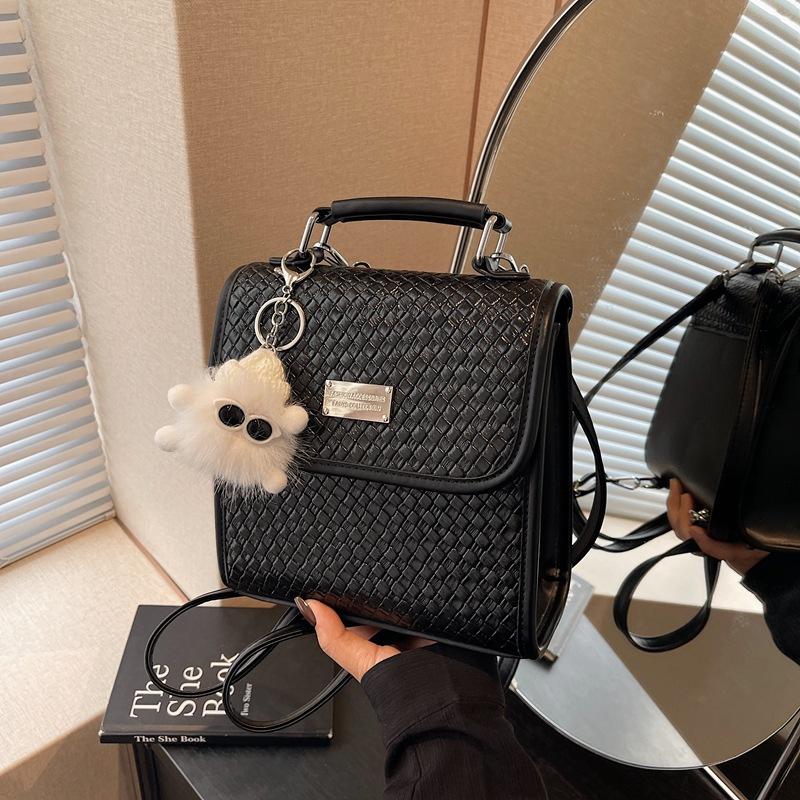 College style woven pattern backpack women's new fashion simple student small schoolbag after summer versatile