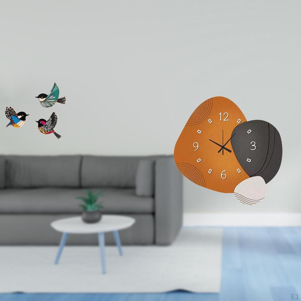 Wooden Bird Wall Art Decorative Clock Ornament for Garden Study Room Farmhouse Bedroom Bathroom