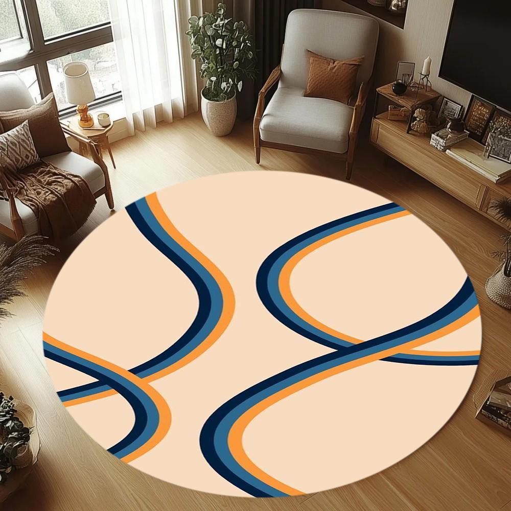 

Curved Line Interwoven Round Area Rug Modern Style Non-Slip Floor Mat for Living Rooms Leisure Spaces 80cm x 80cm