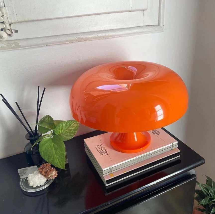 LED Mushroom Table Lamp, USB Modern Retro Bedside Lamp, 3 Color Temperatures, Dimmable Night Light, Orange, 33 X 22 Cm