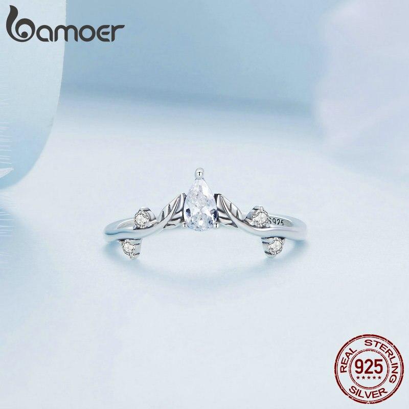 Buy Bamoer 925 Sterling Silver Rattan & Water-drop Shaped Zircon Ring ...