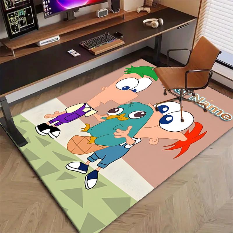 Phineas and Ferb Design Area Rug Personalized Name- Non-Slip, Soft & Cozy Floor Mat for Living Room, Office - Indoor/Outdoor Carpet