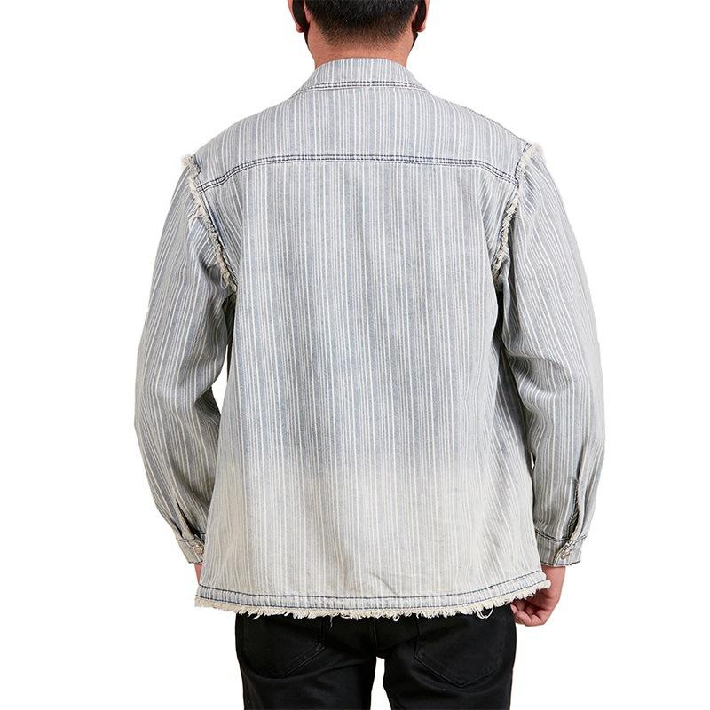 Herrskjorta i denim Ny Randig Retro Krage Casual Långärmad Skjortjacka