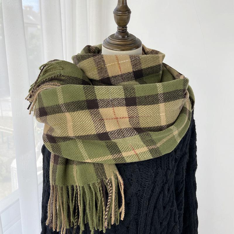 Scarf Women's Autumn and Winter New Plaid Scarf European and American Tassel Versatile Warm Thickened Shawl