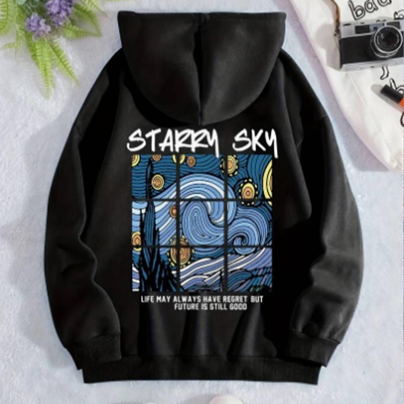 Damskie bluzy z kapturem Van Gogh Starry Sky Print Loose Bluzy z kapturem i długimi rękawami Casual Pullover Tops