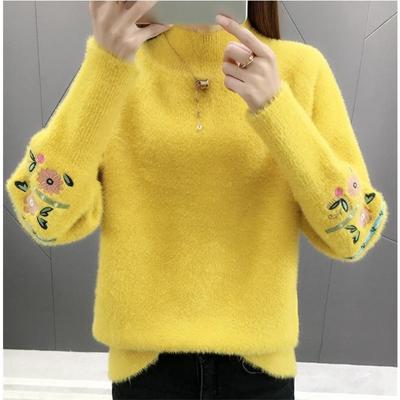 Outono Inverno Mulher Suéteres Gola Alta Suéter Feminino Fino Pulôver Pulôver Bordado Suéter De Malha Moda Casual Top